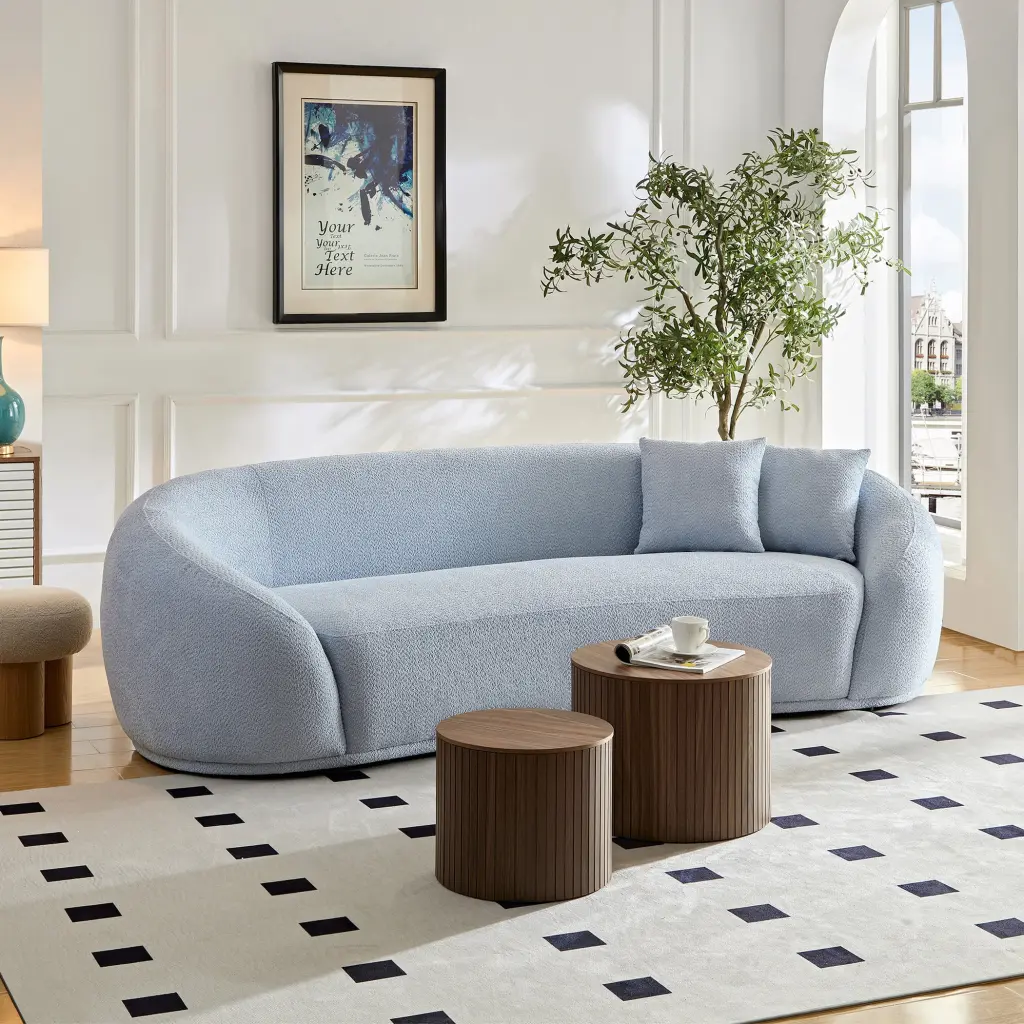 3 Seater Modern Half Moon Teddy Wool Sofa Curved Design meetaking