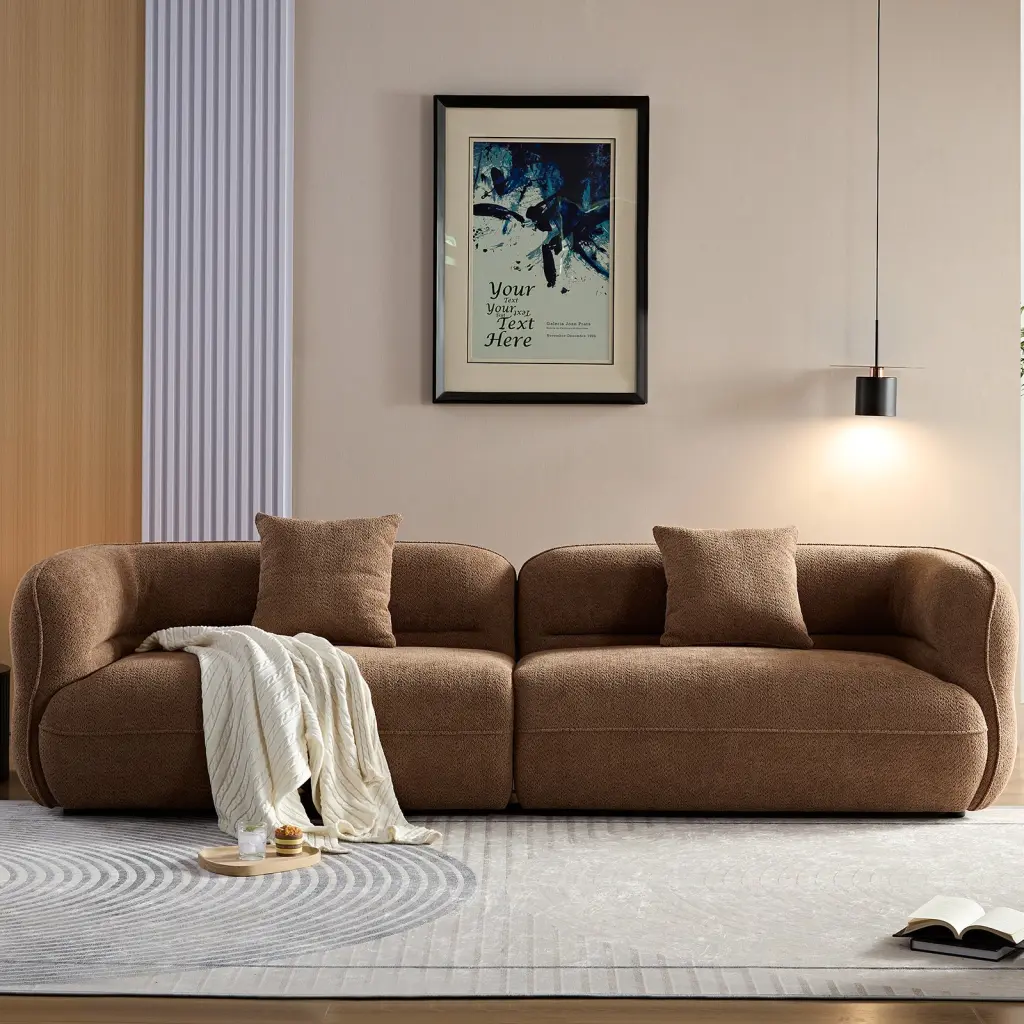 Wks11Cz Camel Sofa Long-lasting Fabric Solid Wood Frame High Density Foam meetaking