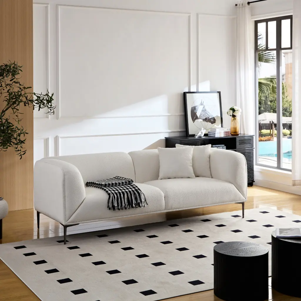 Wks2 White Sofa 2 Throw Pillows Modern Living Room Couch meetaking