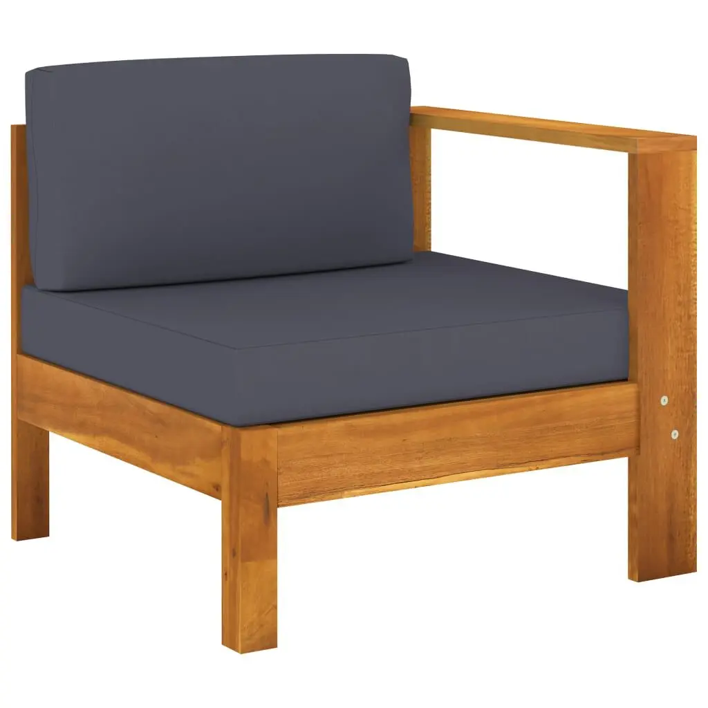 Middle Sofa 1 Armrest Dark Gray Solid Acacia Wood Living Room Couch