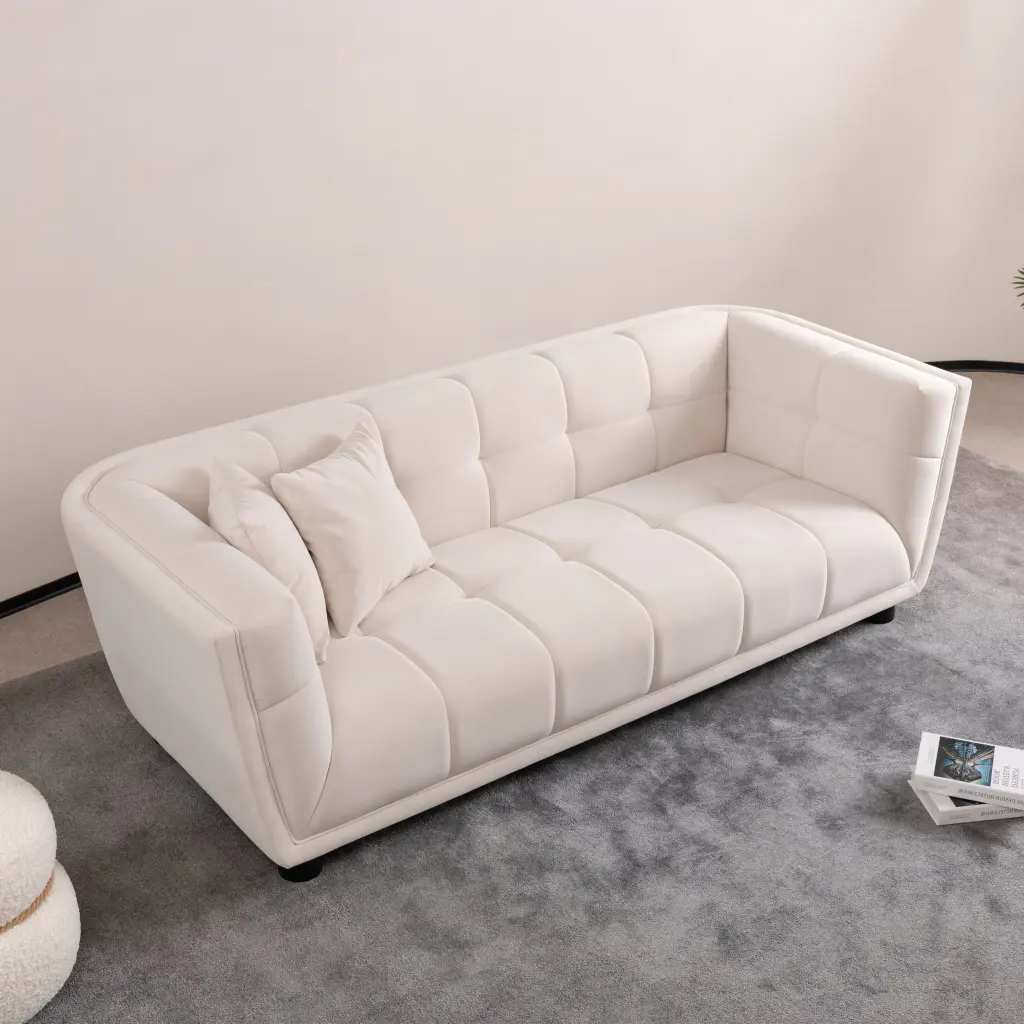 WKS13 Mid Century Modern Style Effortless White Sofa Small Square Design momore home