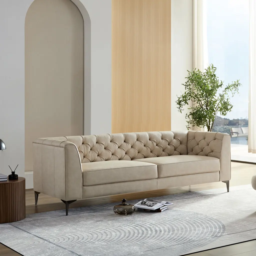 Wks5G Elegant Beige Hide Sofa Calm And Comfortable Main Hue momore home