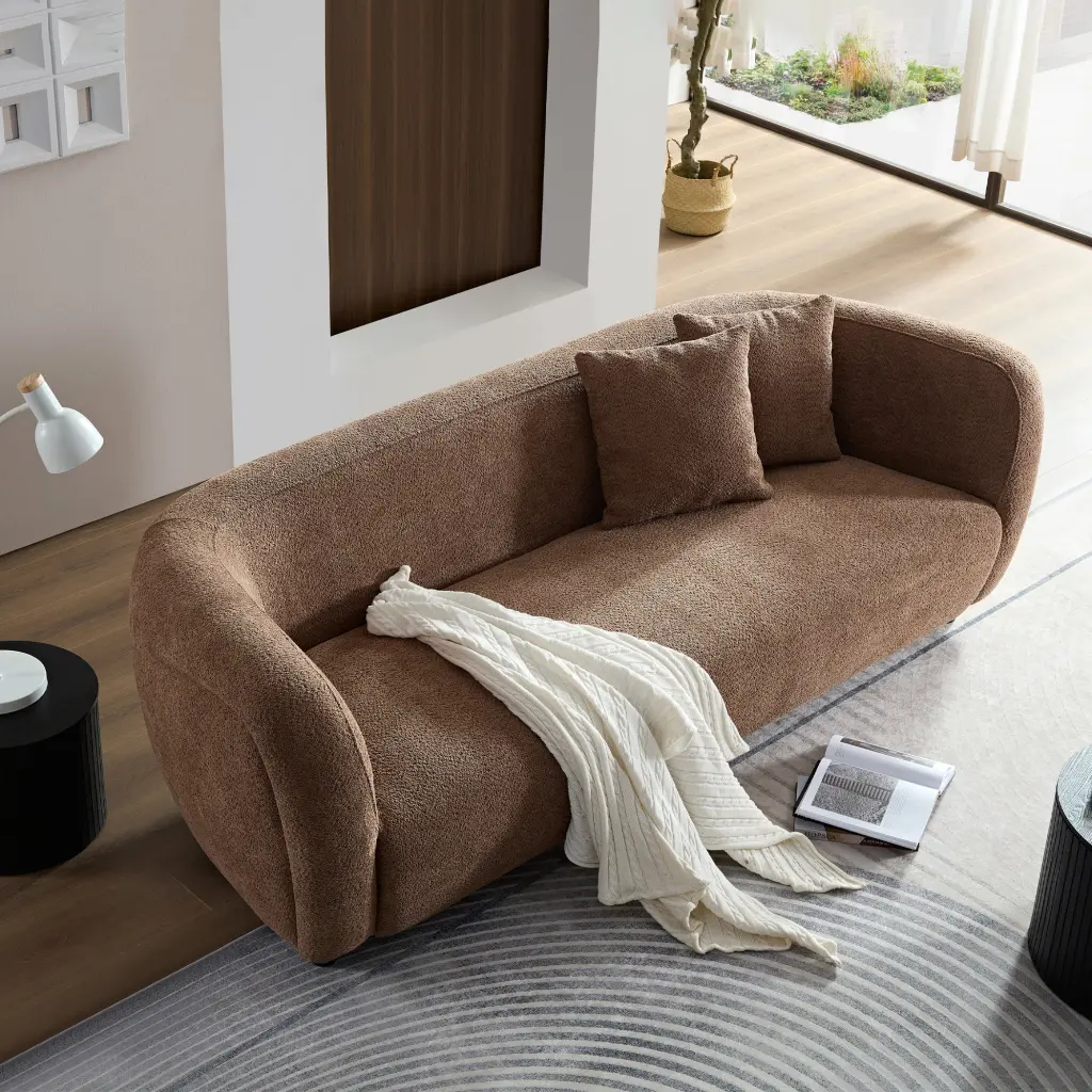 WKS6 Camel Hue Plush Sofa Premium Material 3 Seater Design momore home