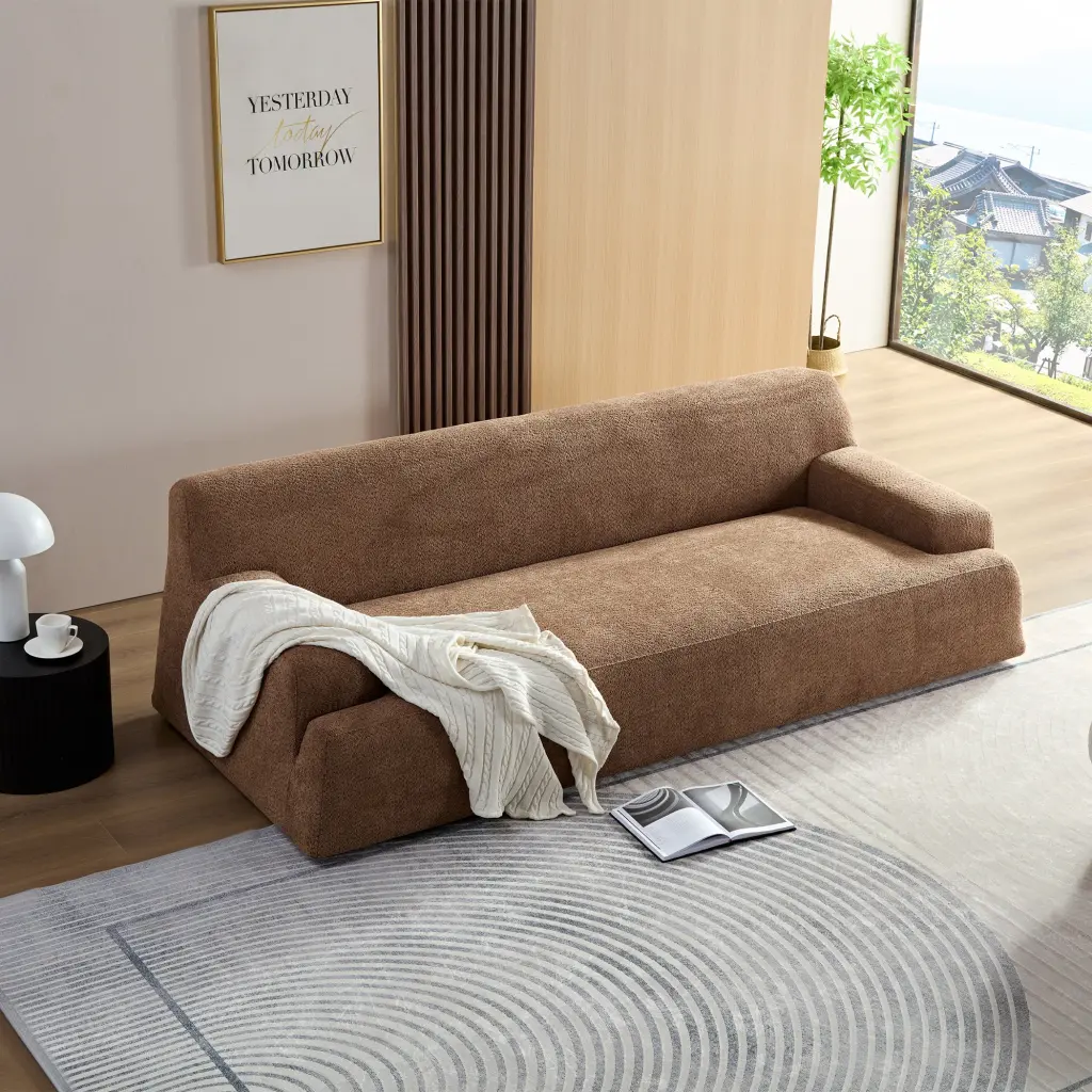 Wks9 Camel Sofa Modern Simplicity Long-lasting Fabric Solid Wood Frame Comfortable Living Room Sofa momore home