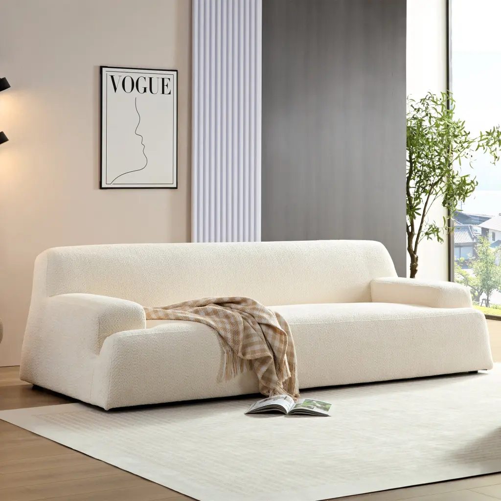 Wks9 White Sofa Durable Fabric Solid Wood Frame High Density Sponge Comfortable Living Room Sofa momore home