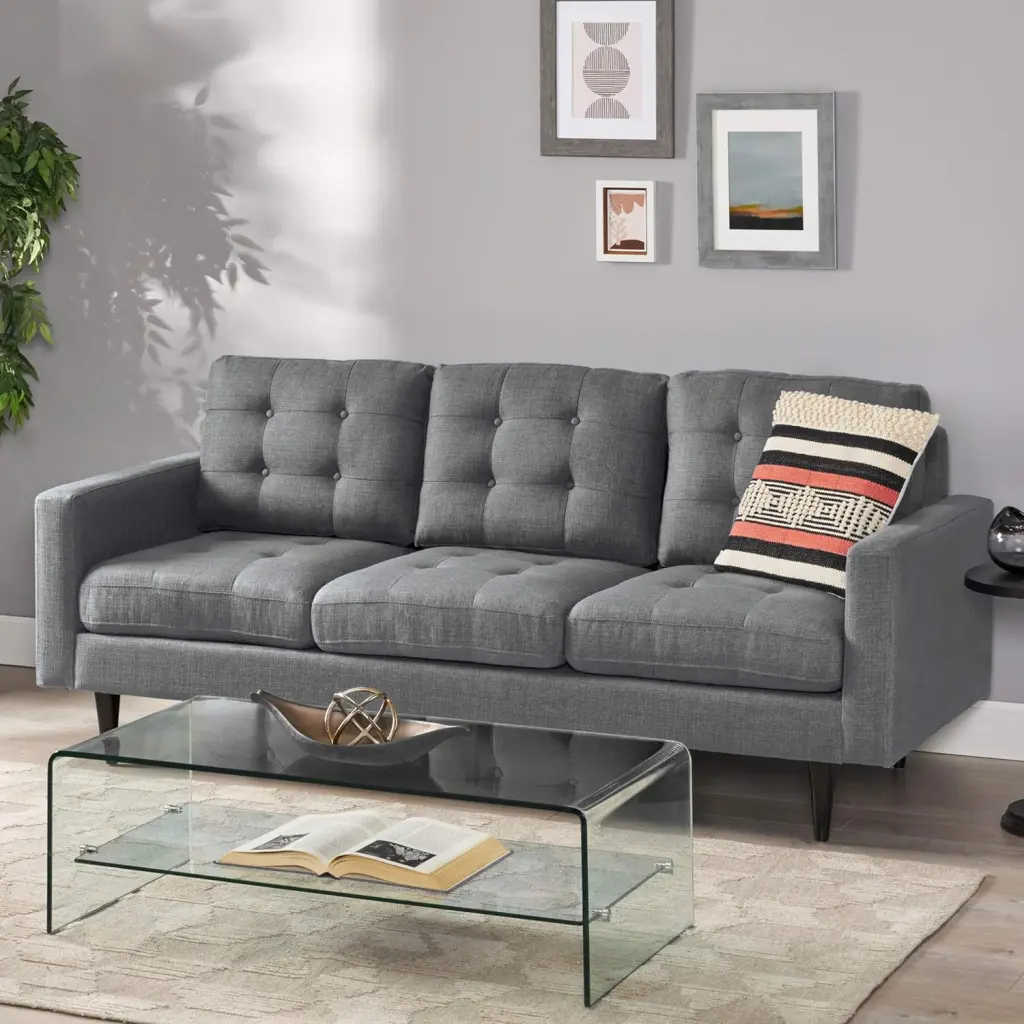 3 Seater Sofa Dark Grey Material Modern Living Room Couch nh-inmax