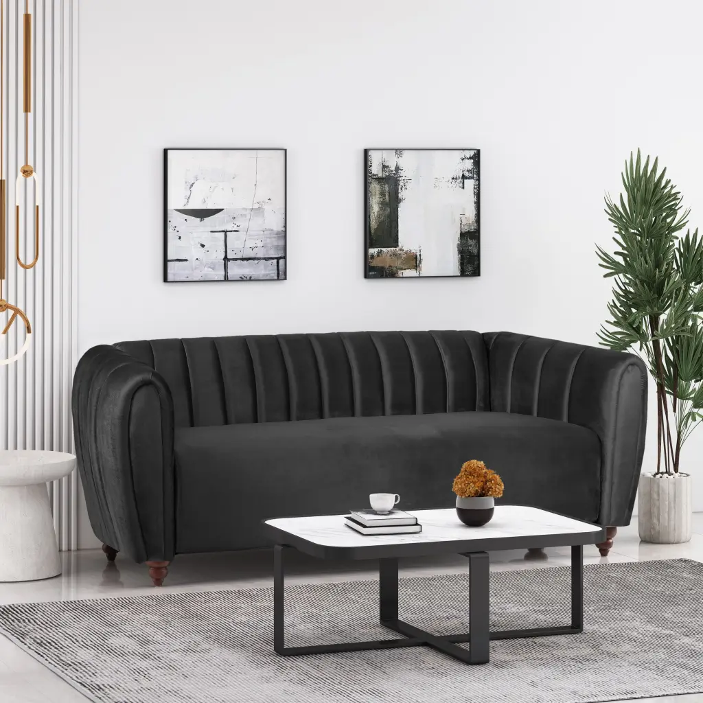 3 Seater Sofa Black Velvet 3 Seat Couch Living Room nh-mirod