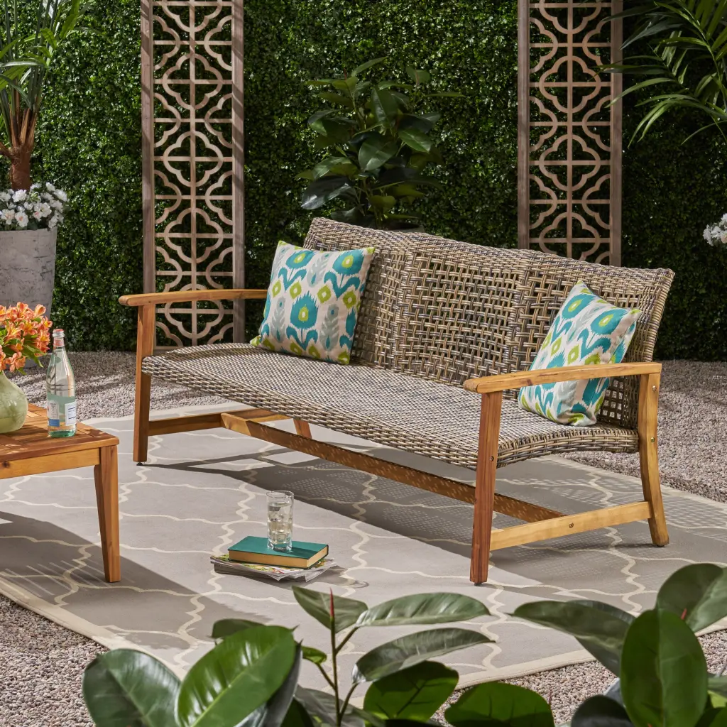 Hampton Timber Wicker 3-Seater Sofa Natural Grey Acacia Timber nh-sunfay