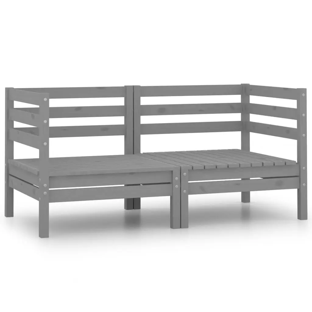 Patio Corner Sofas 2 Piece Set Gray Solid Wood Pine Outdoor Lounge Furniture