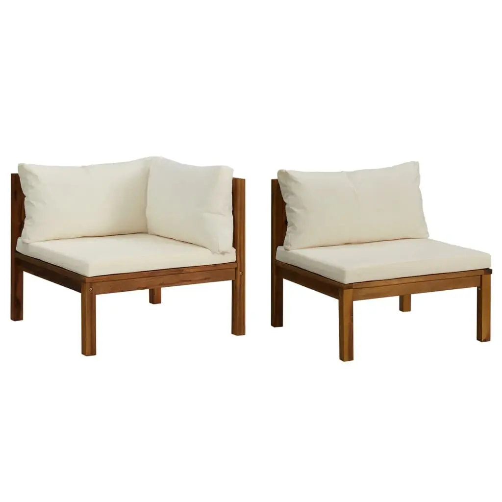 2 Piece Sofa Set Cream White Cushions Solid Acacia Wood Living Room Furniture