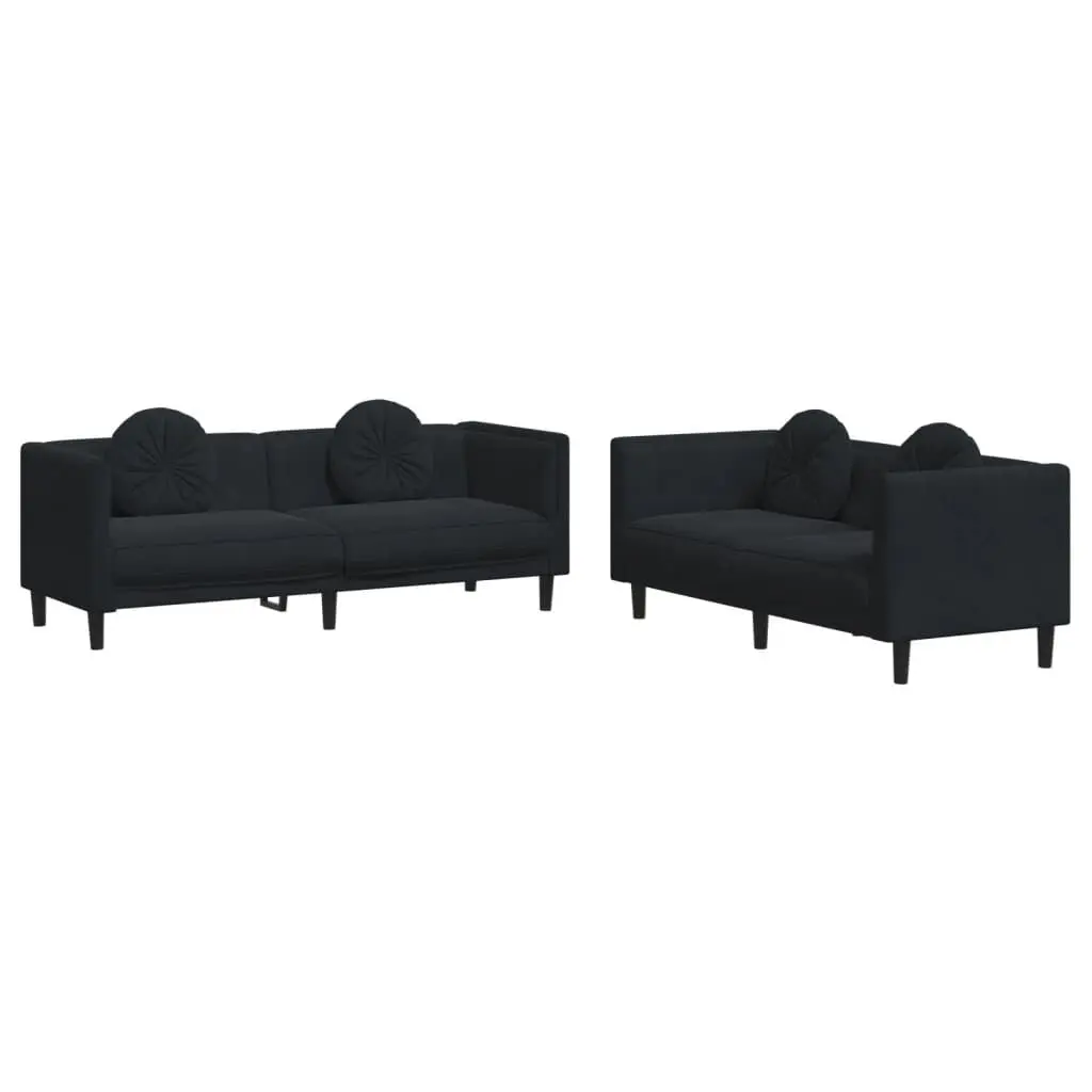 2 Piece Sofa Set Pillows Black Velvet