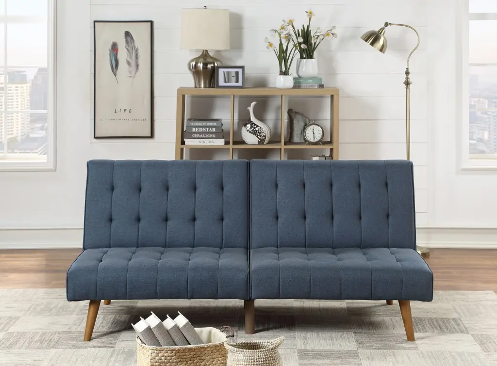 Customizable Sofa Black Faux Leather Navy Material poundex
