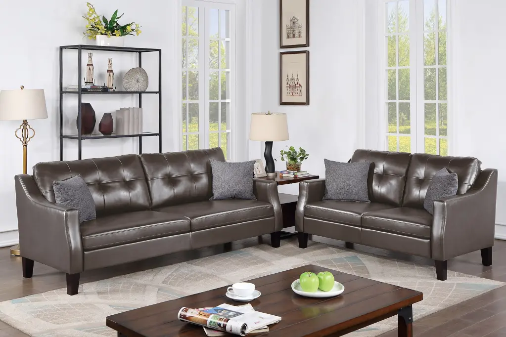 Sofa Set 2 Piece Set Black Faux Leather Gray Faux Leather poundex