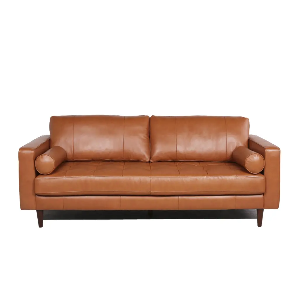 Mid Century Tufted Hide Sofa Cognac Hide 3 Seat Design prime leather co.