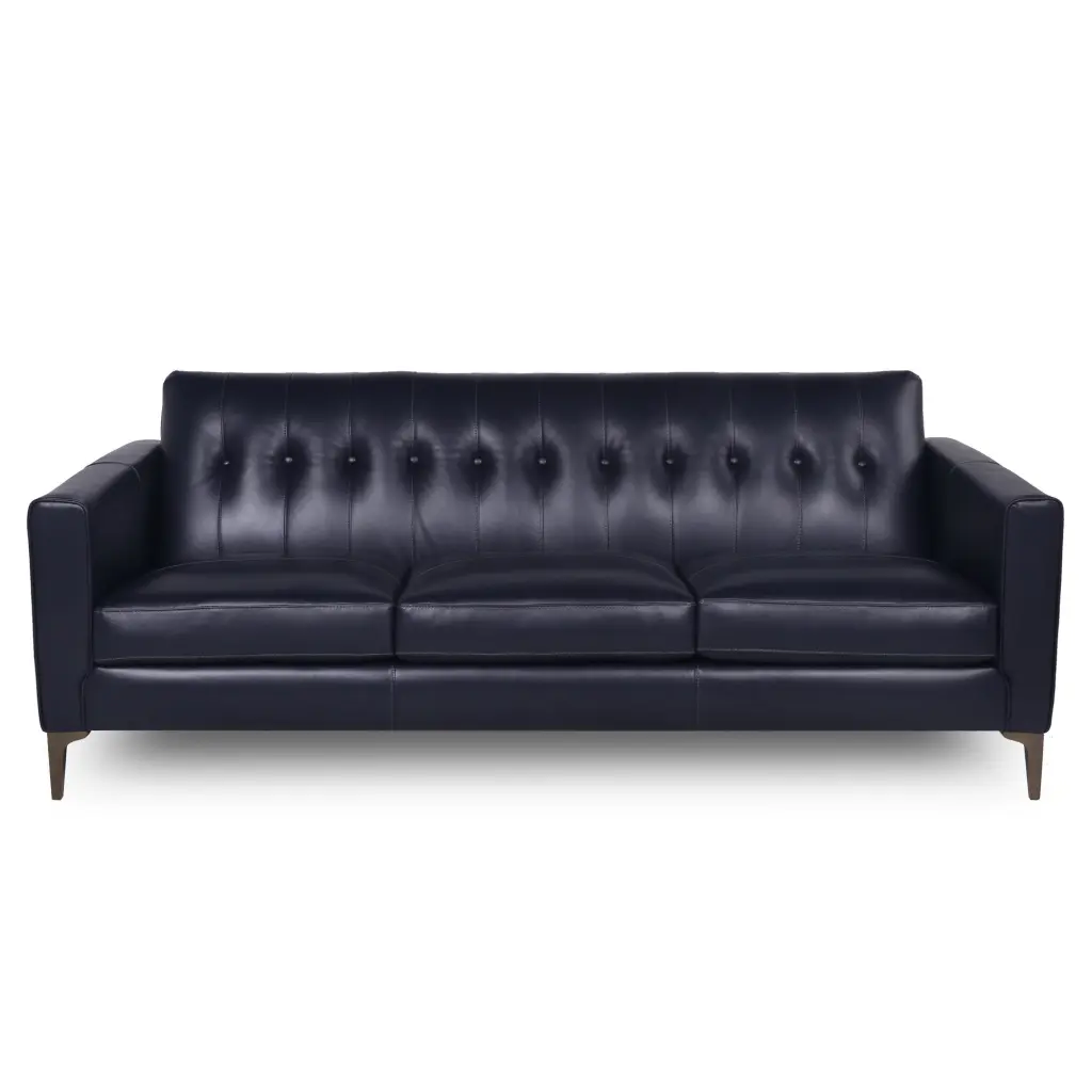Mid Century Tufted Hide Sofa Navy 3 Seat prime leather co.
