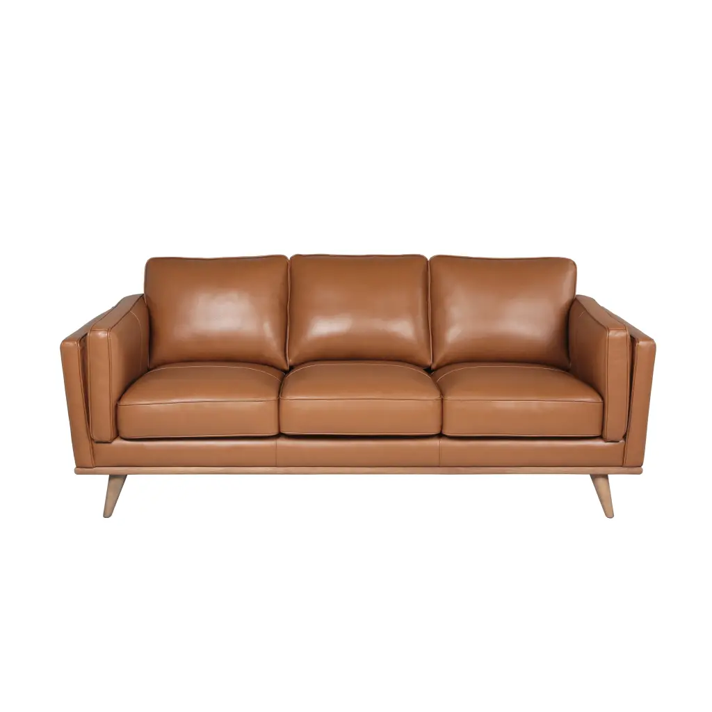 Modern Leather Sofa Caramel Genuine Leather 3 Seater Living Room prime leather co.