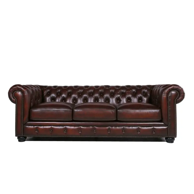 Traditional Tufted Hide Chesterfield Sofa Brown 3 Seat prime leather co.