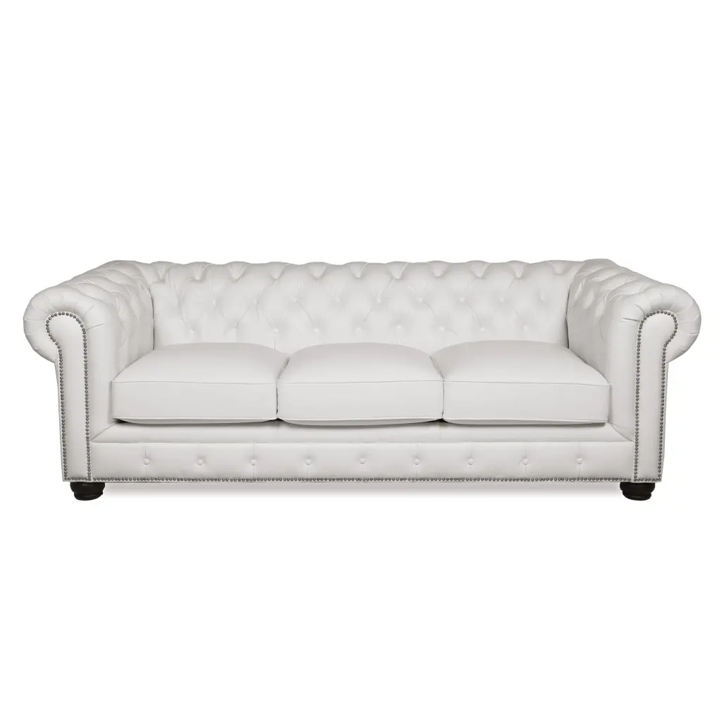 Traditional Tufted Leather Chesterfield Sofa White Leather 3 Seat prime leather co.