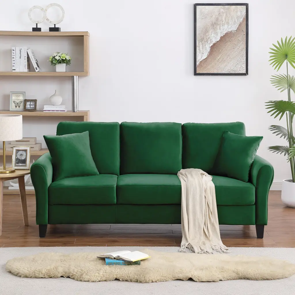 78 Inch Modern Velvet Couch 2 Pillows Living Room relax down