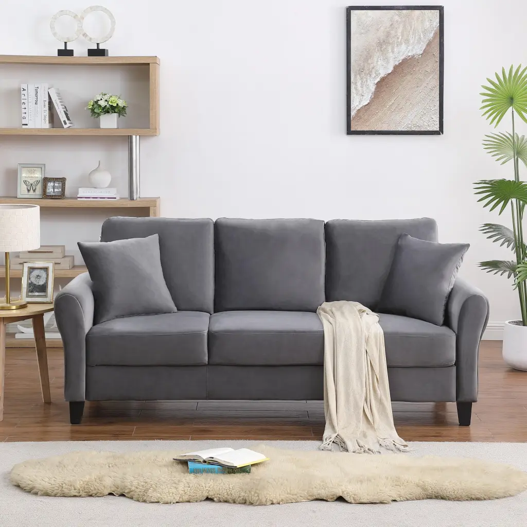 Modern Velvet Couch 2 Pillows 78 Inch Width Living Room Sofa relax down