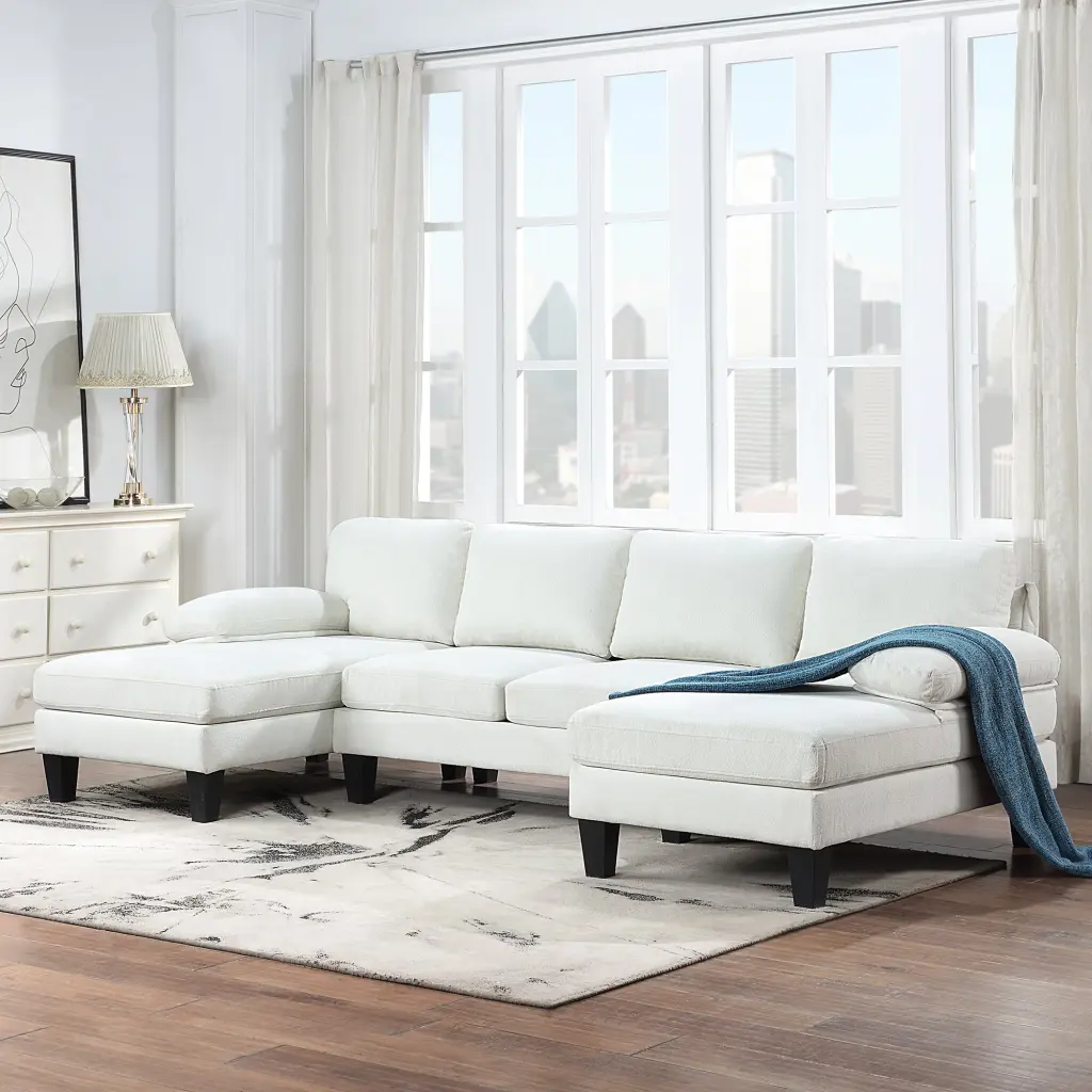 112x56 Granular Velvet Sofa U Influenced Couch Oversized Seat 6 Seater Living Room rnb
