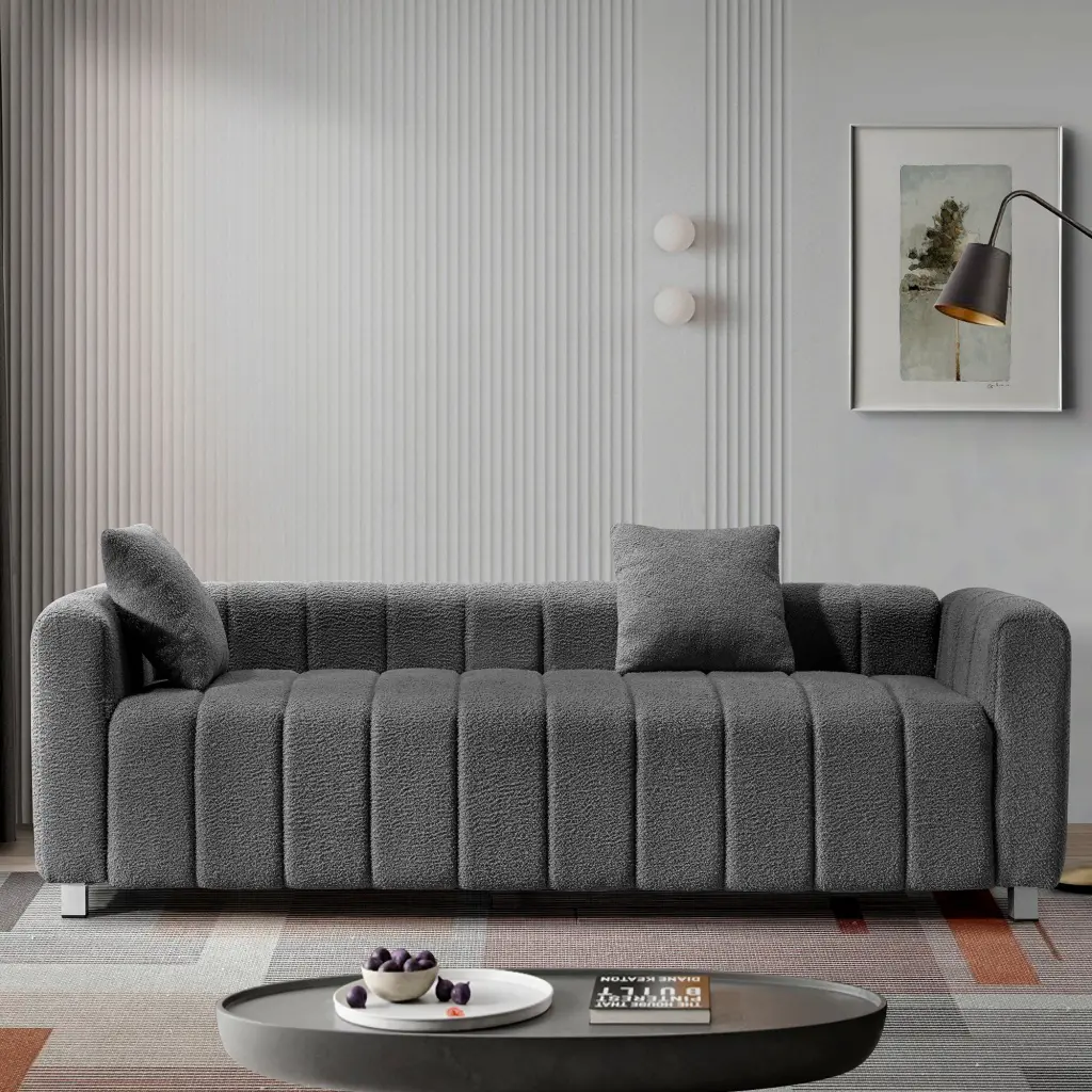 82x30 Inch Modern Teddy Velvet Sofa 2-3 Seat Mid Century Indoor Couch rnb