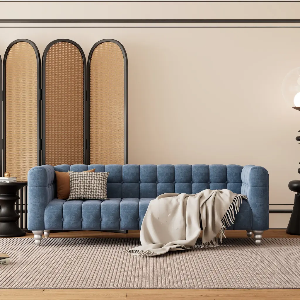 89 Inch Modern Dutch Fluff Upholstered Sofa Solid Wood Legs rnb