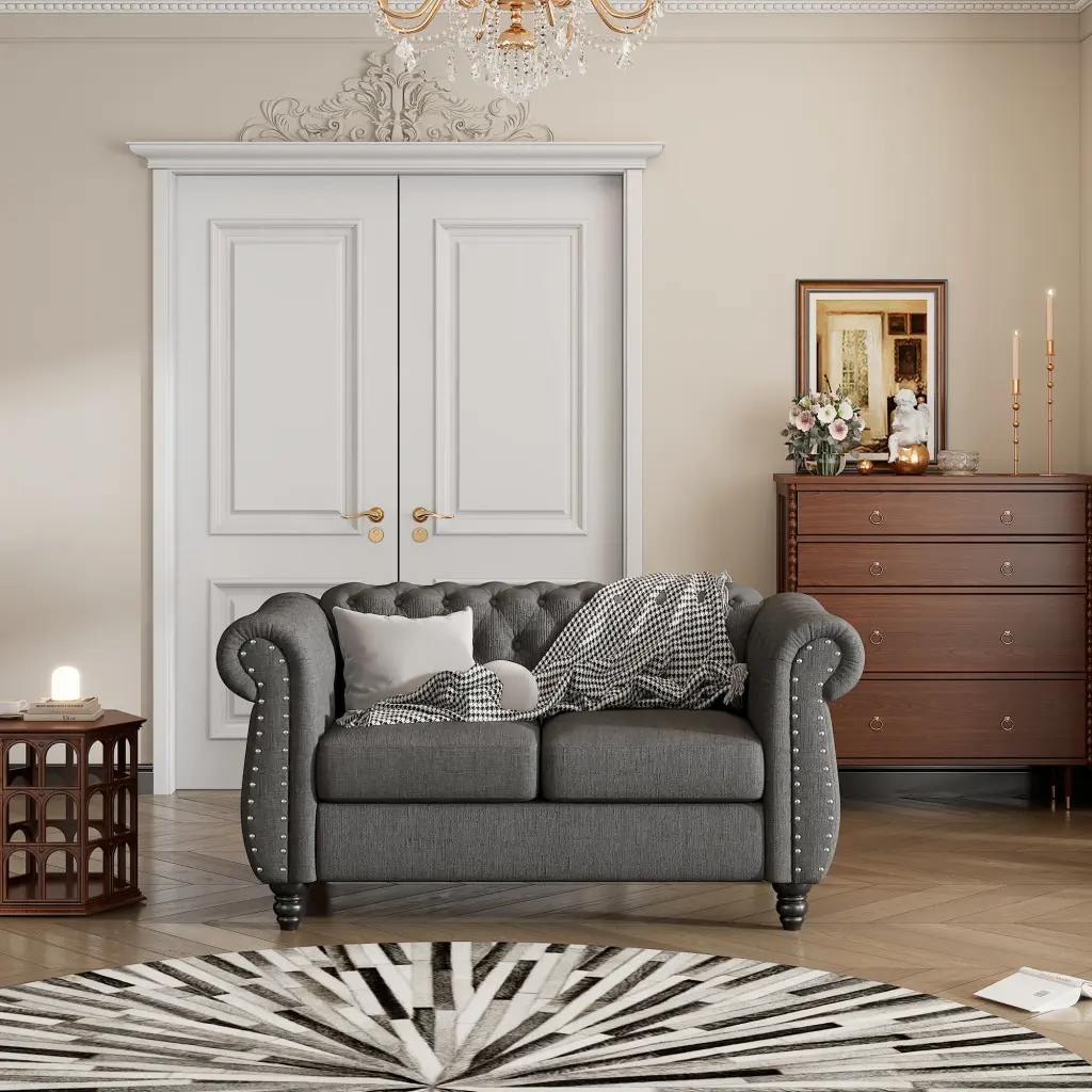 60 Modern Sofa Dutch Plush Upholstered Sofa Solid Timber Legs Buttoned rnb
