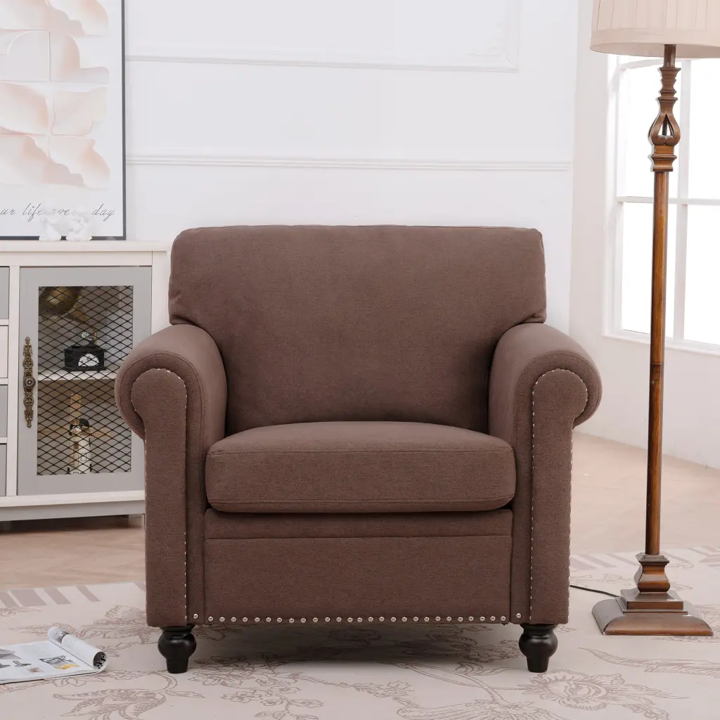 1 Seater Sofa Brown Foam Fabric Living Room Furniture rnb