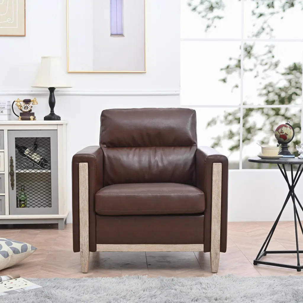 1 Seater Sofa Living Room Brown PU Leather Modern Design rnb