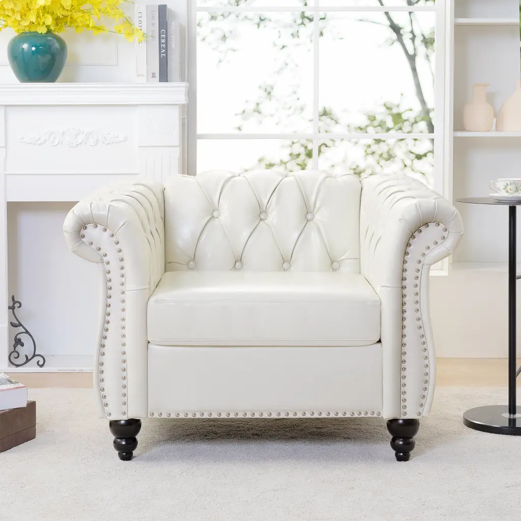 1 Seater Sofa Living Room White PU Leather rnb