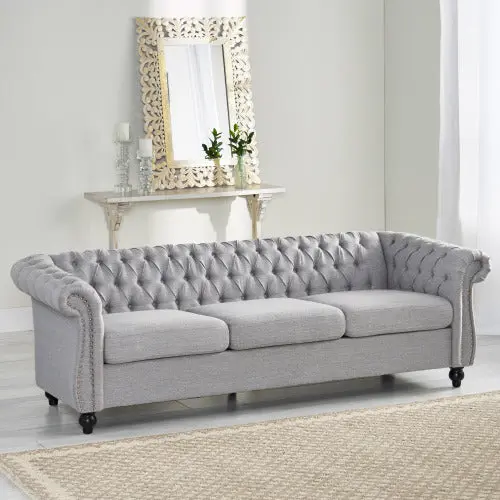3 Seater Grey Fabric Sofa Living Room