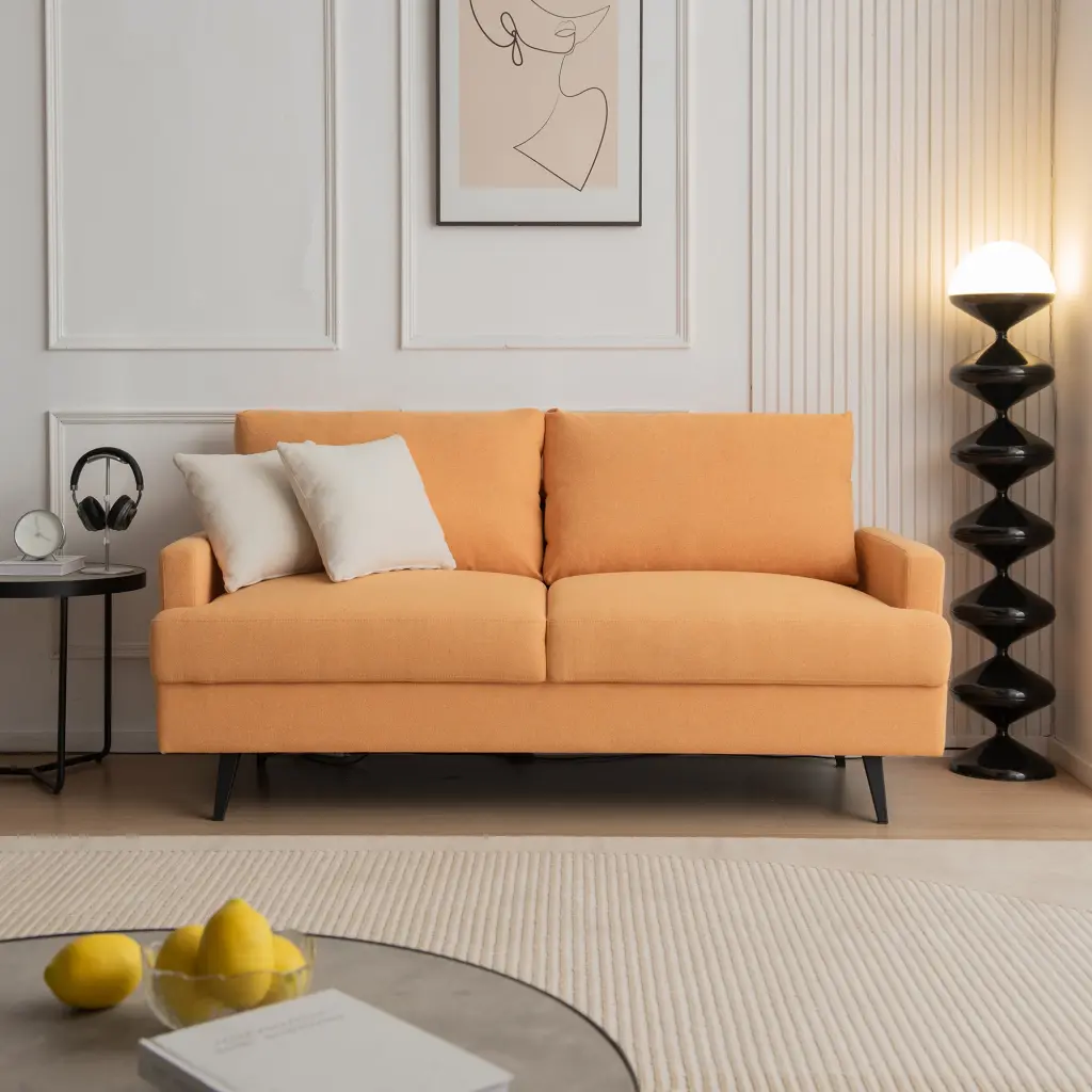 64 Inch W Material Upholstered Beautiful Seat Metallic Legs High Resilience Sofa senge furniture