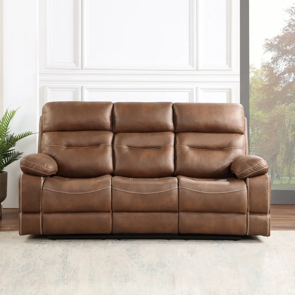 Rudger Manual Reclining Sofa Dark Brown Timber 3 Seater steve silver furniture