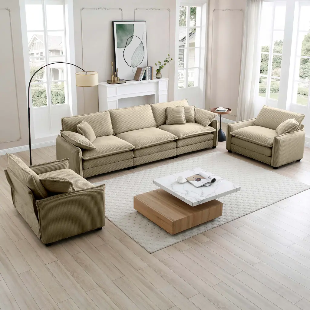 Warm Comfortable Sofa Set Soft Cushions and Pillows Home Theater Style ui furniture