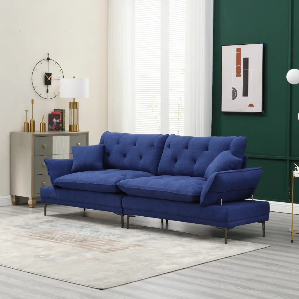 United Linen Sofa Accent Sofa Seat Metal Feet Blue Linen 3 Seater w1568 united we win