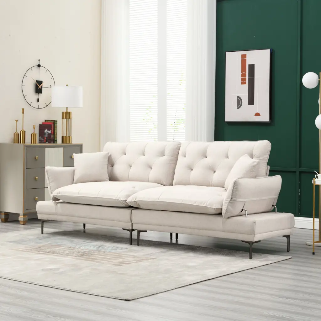 United Linen Sofa Accent Sofa Seat Metal Feet Beige Linen 3 Seater w1568 united we win