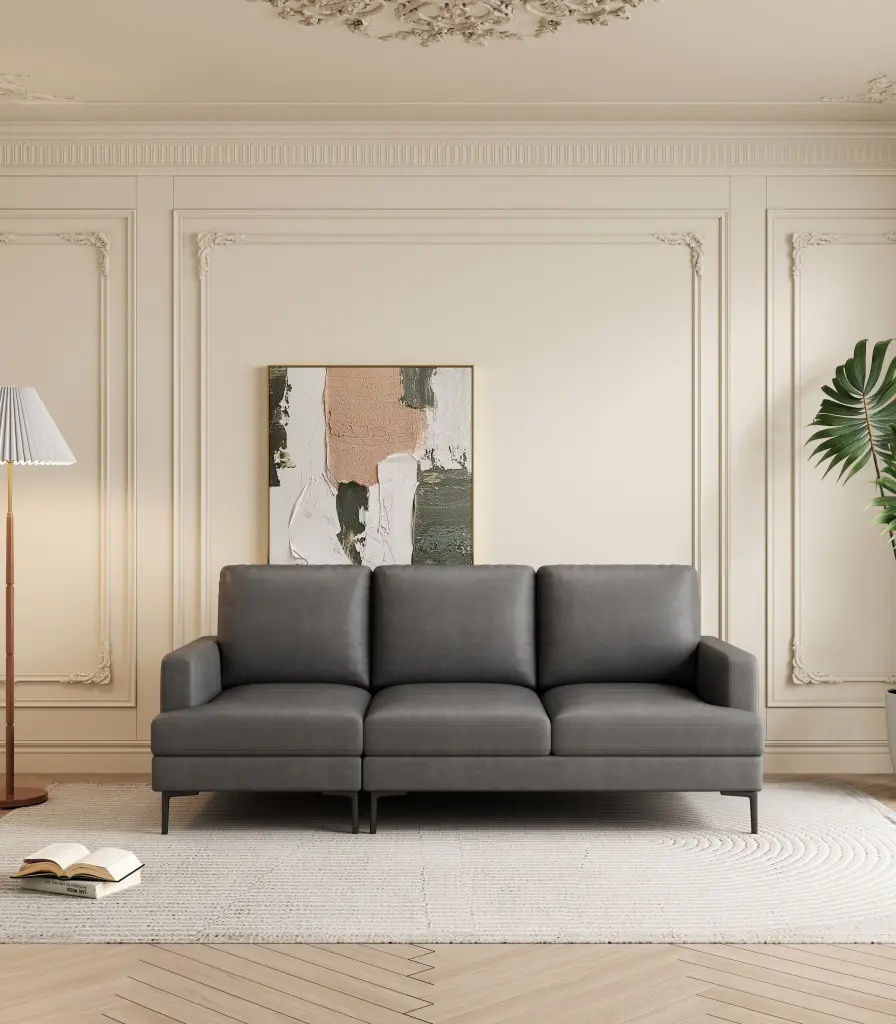 77 Inch Antique Gray Premium Authentic Leather Match Contemporary Sofa USB w1896