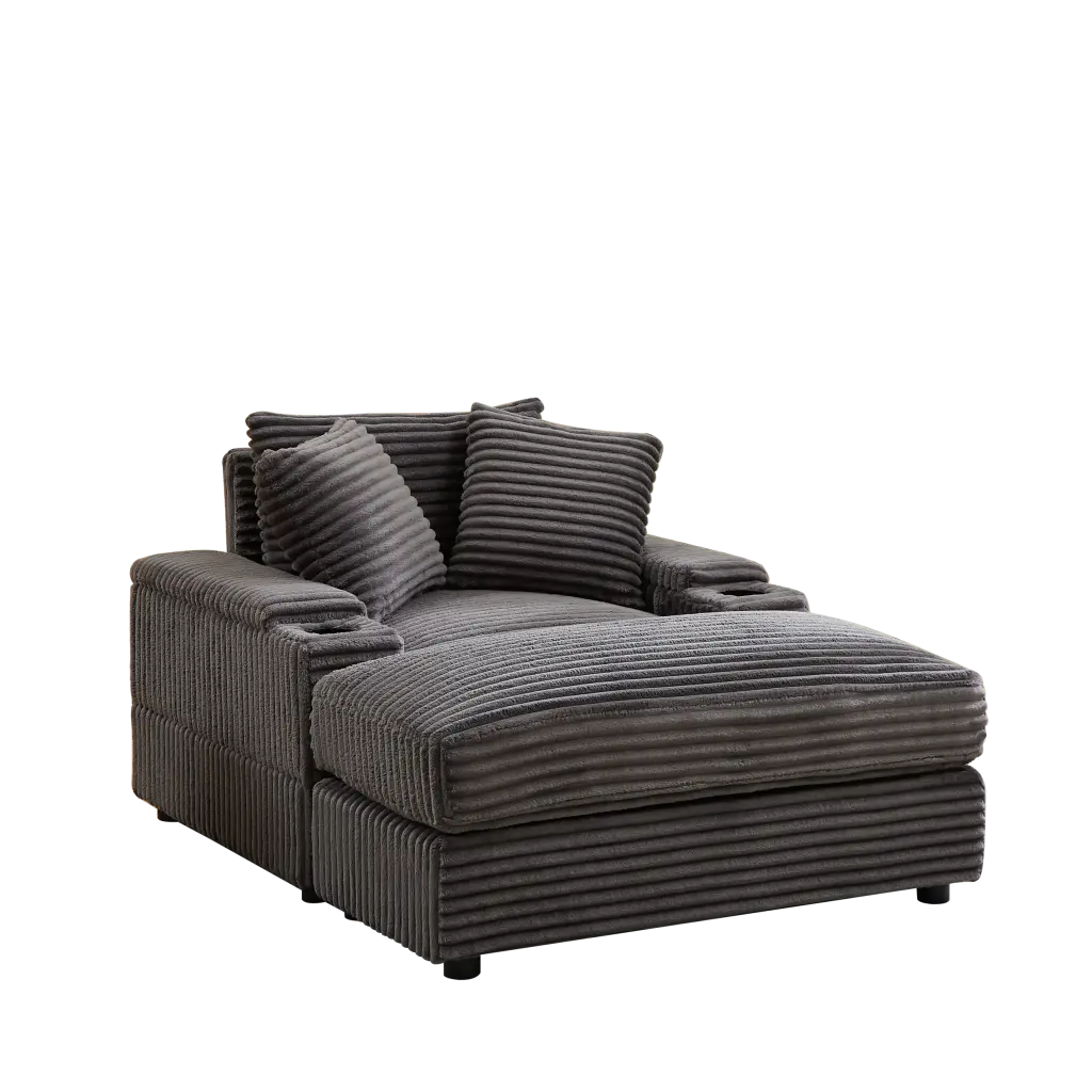 43.3 Inch Corduroy Single Sofa Back Pillow 2 Toss Pillows and Ottoman welike furniture
