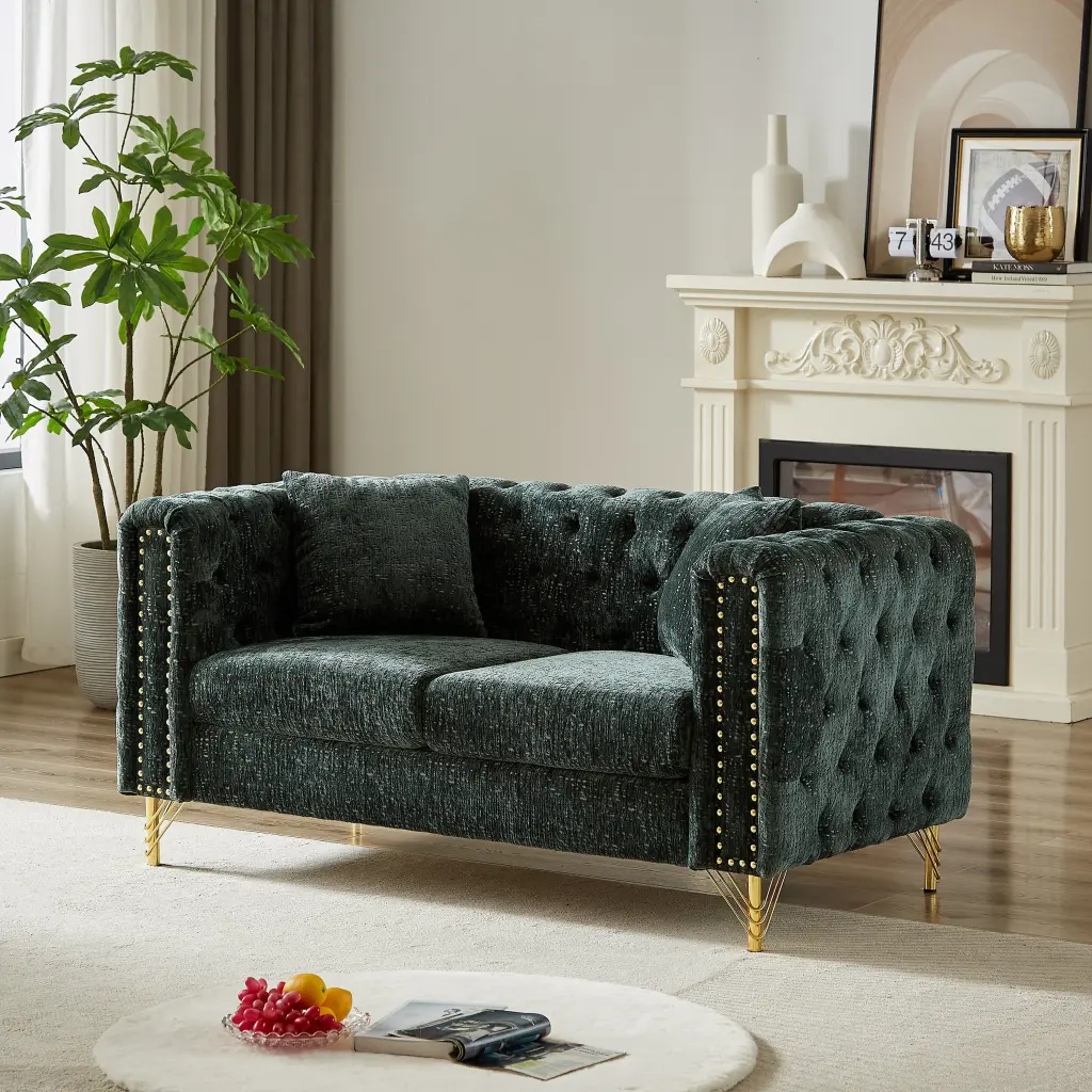 60 Inch Chenille Pull Buckle Design Sofa Button Tufting welike furniture