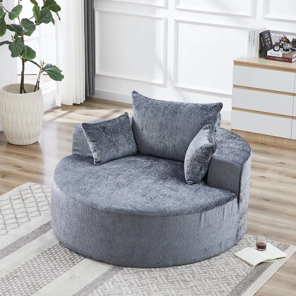 55 Inch Chenille Sponge Single Sofa Fluffy Modern Design No Assembly Required welike furniture
