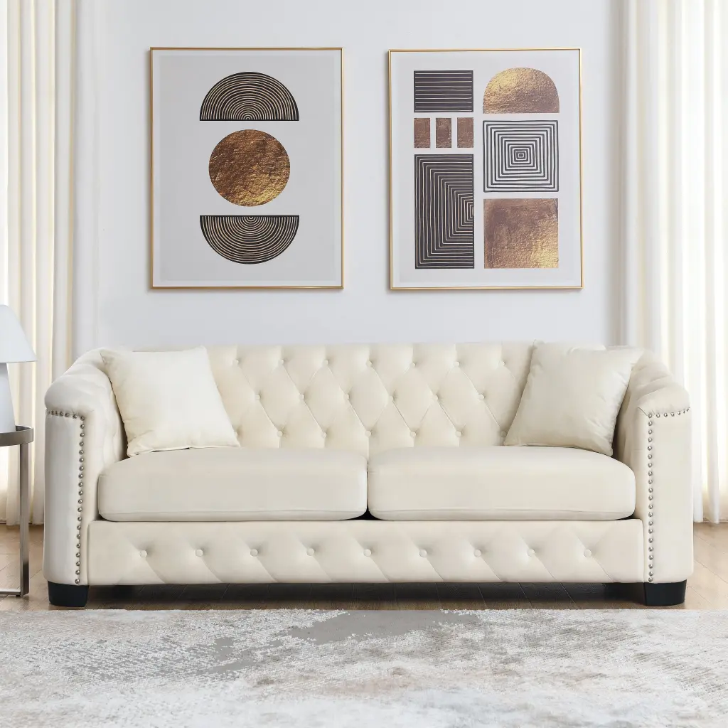 77 Inch Modern Chesterfield Velvet 3 Seater Tufted Sofa welike furniture