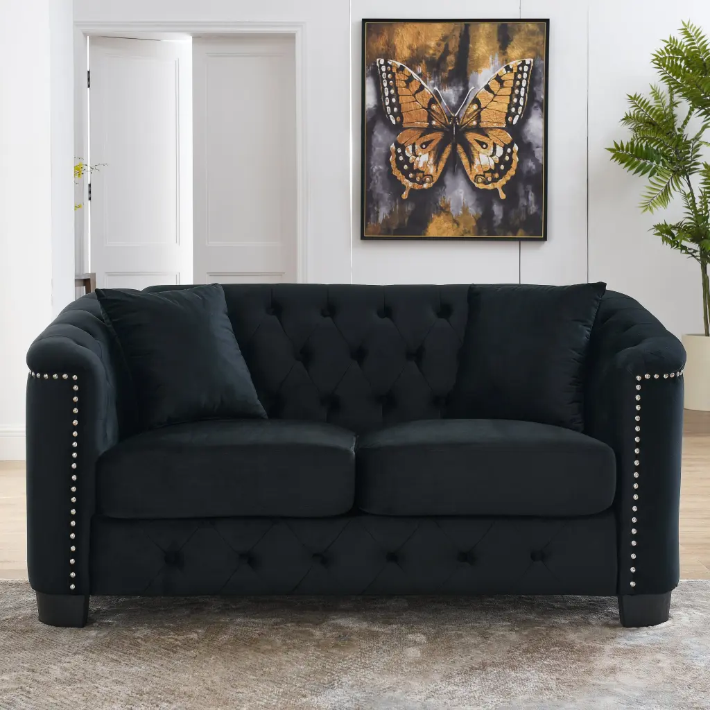 59 Inch Modern Chesterfield Velvet Sofa 2 Seater Upholstered Tufted welike furniture