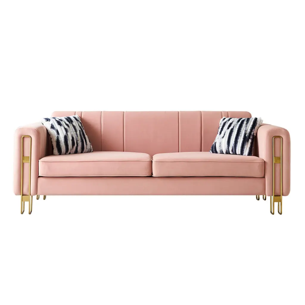 Modern Velvet Sofa 85.04 Inch Living Room Blush Pink Hue wq furniture