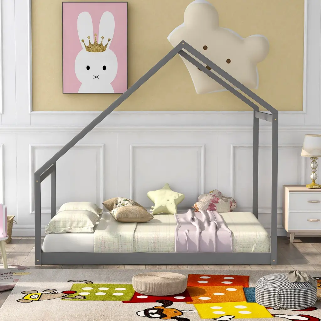 Full Dimensions Timberen House Bed Gray Solid Timber lucky furniture