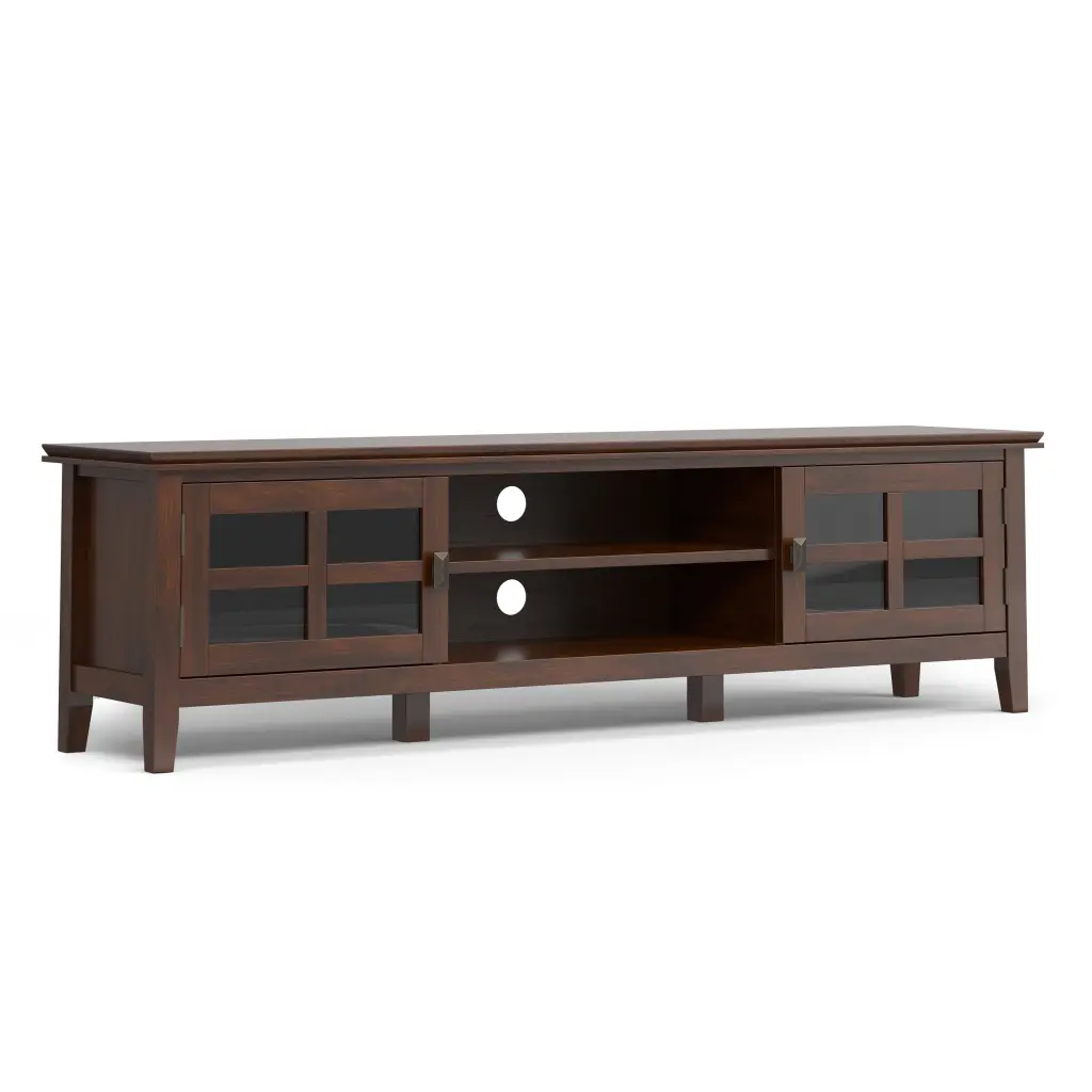 Simpli Home Artisan Solid Wood 72 Inch Transitional TV Media Stand Russet Brown