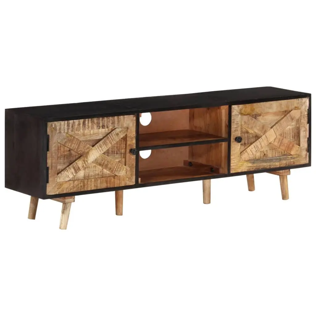 vidaXL TV Stand 55.1 Inch Rough Mango Wood and Solid Acacia Wood Finish