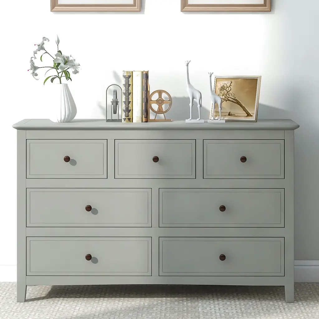 7 Drawers Solid Wood Dresser Gray Old Style Chest Drawers Bedroom bed best