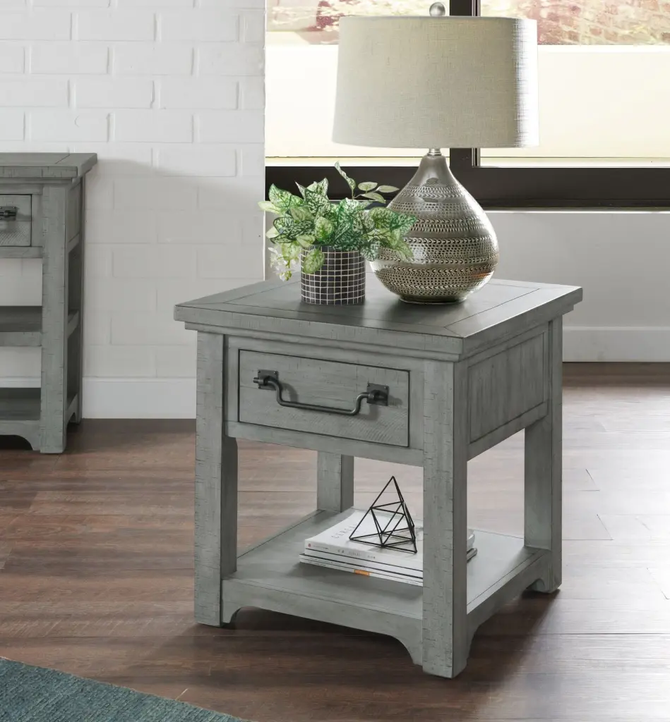 Martin Svensson Home Beach House Dove Grey Solid Wood 1-Drawer End Table