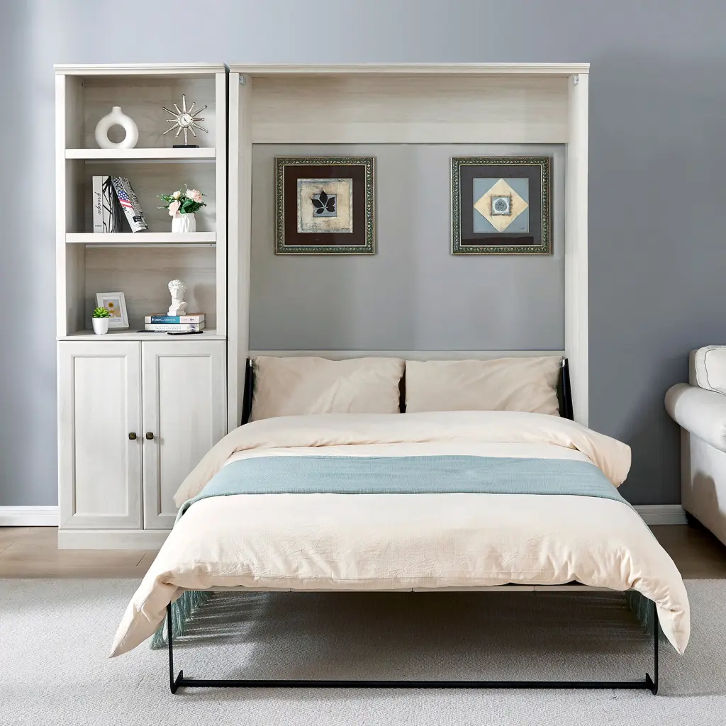 Full Dimensions Half Self Close And Open Murphy Bed 1 Side Cabinet Storage Space Saving Wall Bed bed best